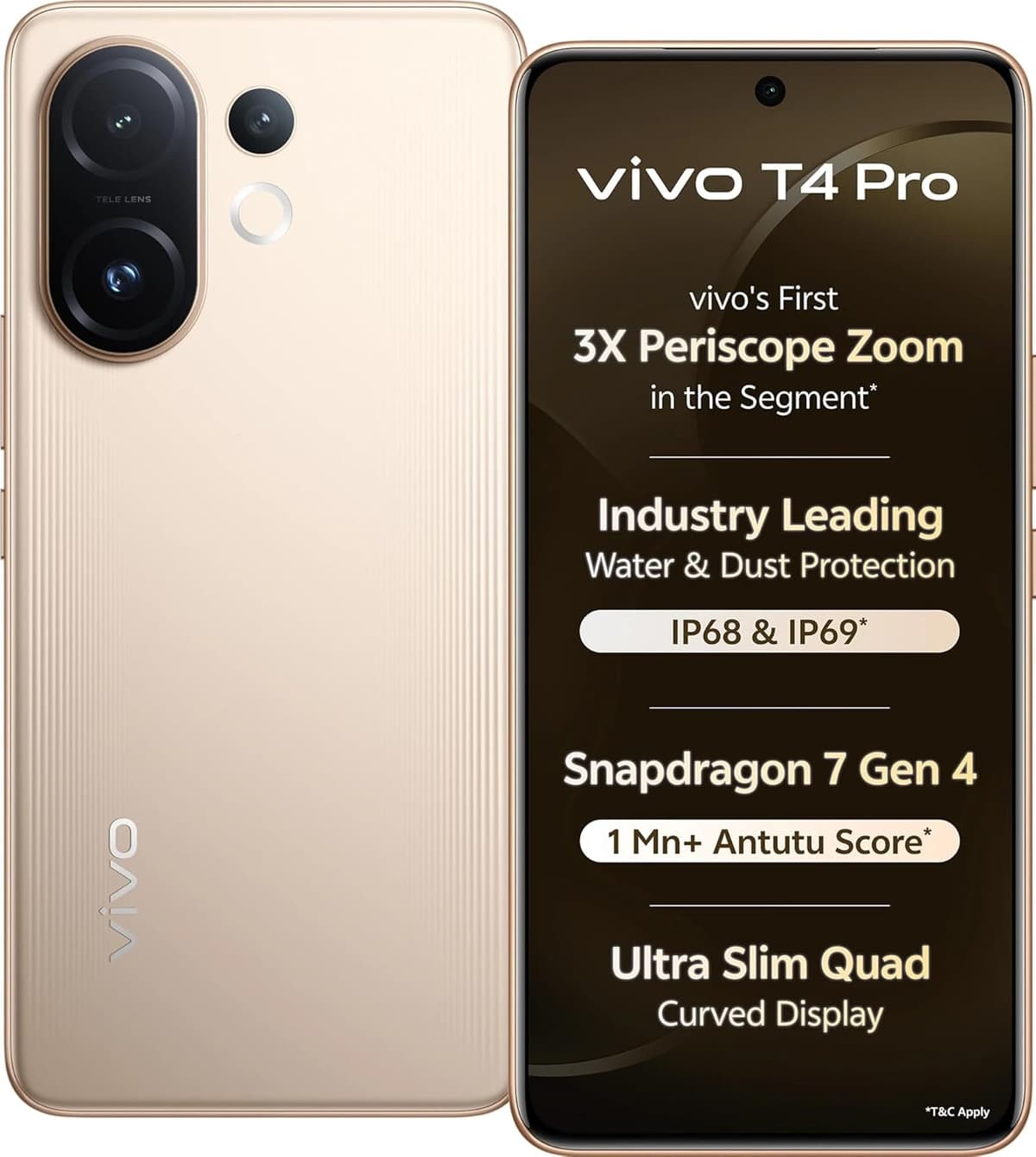 vivo T4 Pro 5G (Blaze Gold, 128 GB) (8 GB RAM) | 6500 mAh Battery | 7 Gen 4 Processor | 6.77" AMOLED Display | 50MP + 2MP + 50MP | 32MP Front Camera |