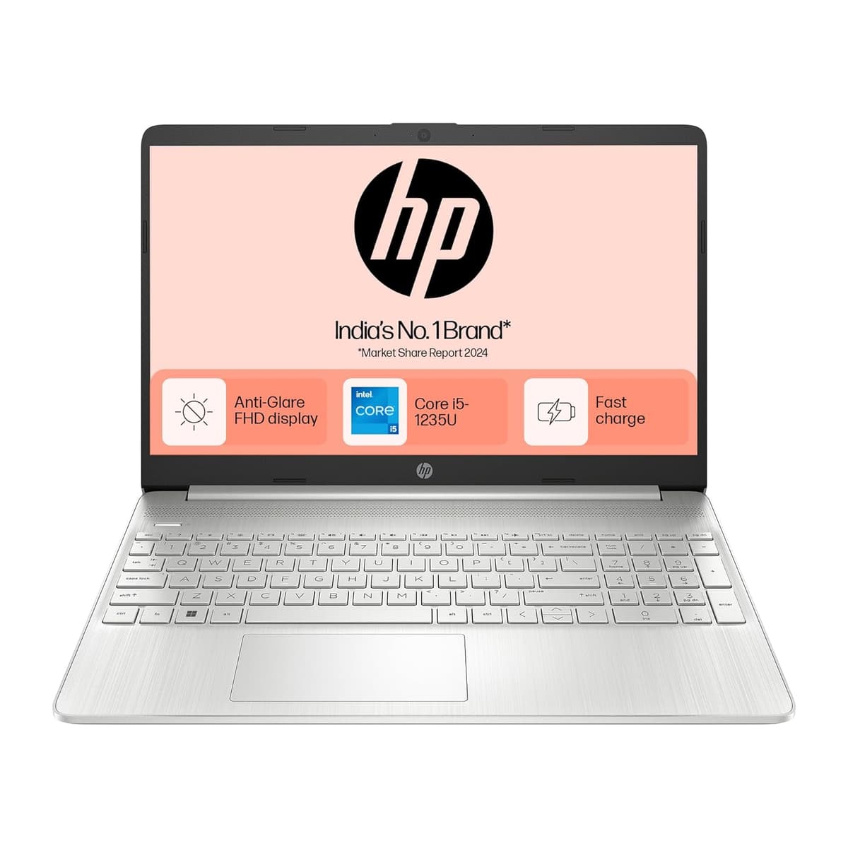 HP 15s Laptop 13th Gen Intel Core 5-120U, 8GB DDR4, 512GB SSD, (Win 11, Office 21, Silver, 15.6-inch FHD, Intel UHD Graphics, HD Camera, Backlit KB, 1.69kg)