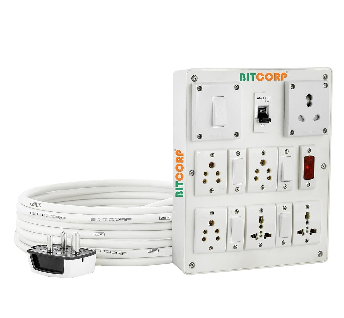 BITCORP 16A Power Extension Board with 6 Socket 5 MCB, 2500W MCB Overload Protector, 20 Meter 1.5mm Electric Cord for Computer, Refrigerator, AC, TV, Home and Office Appliances