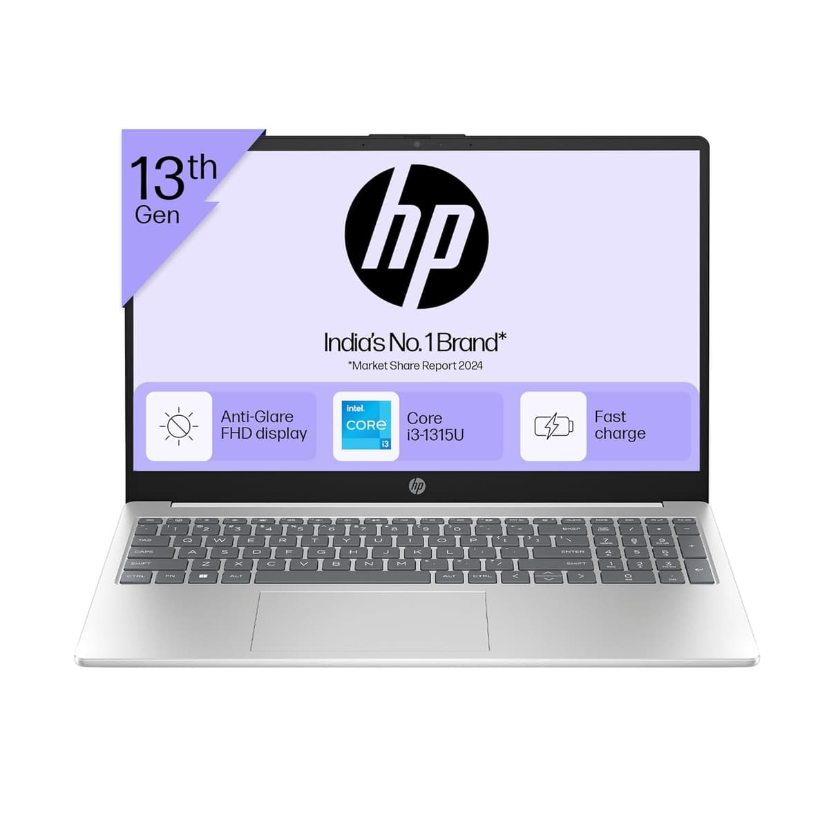 HP Laptop 15, 13th Gen Intel Core i3-1315U, 15.6-inch (39.6 cm), FHD, 8GB DDR4, 512GB SSD, Intel UHD Graphics, 1080p FHD Camera w/Privacy Shutter, Dual Speakers (Win 11, White, 1.6 kg), FD0129TU