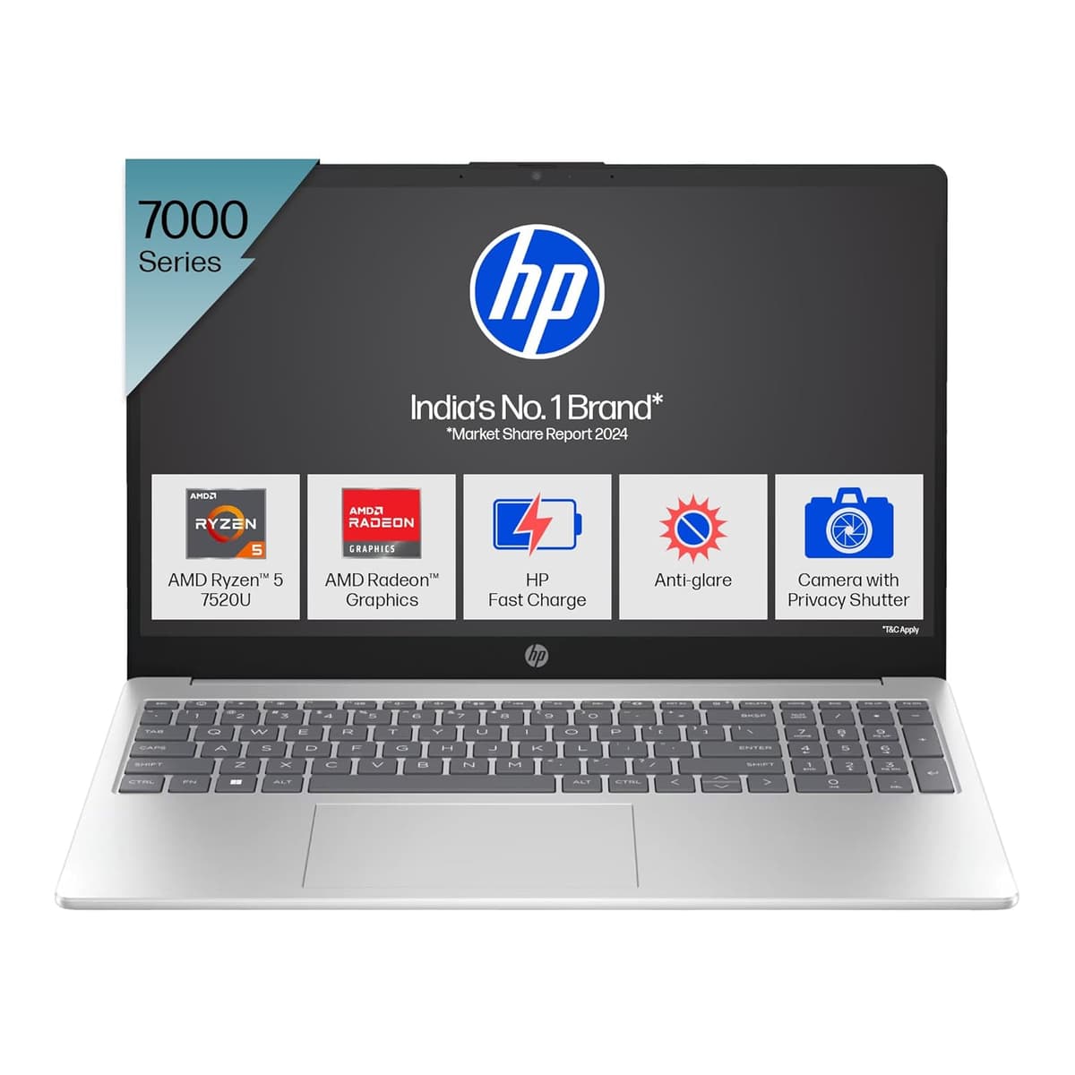 HP 15, AMD Ryzen 5 7520U (8GB LPDDR5, 512GB SSD) Anti-Glare, FHD,15.6''/39.6 cm, Win 11, Office 21, Silver, 1.59kg, fc0155AU, FHD Camera with Privacy Shutter, Backlit KB Laptop