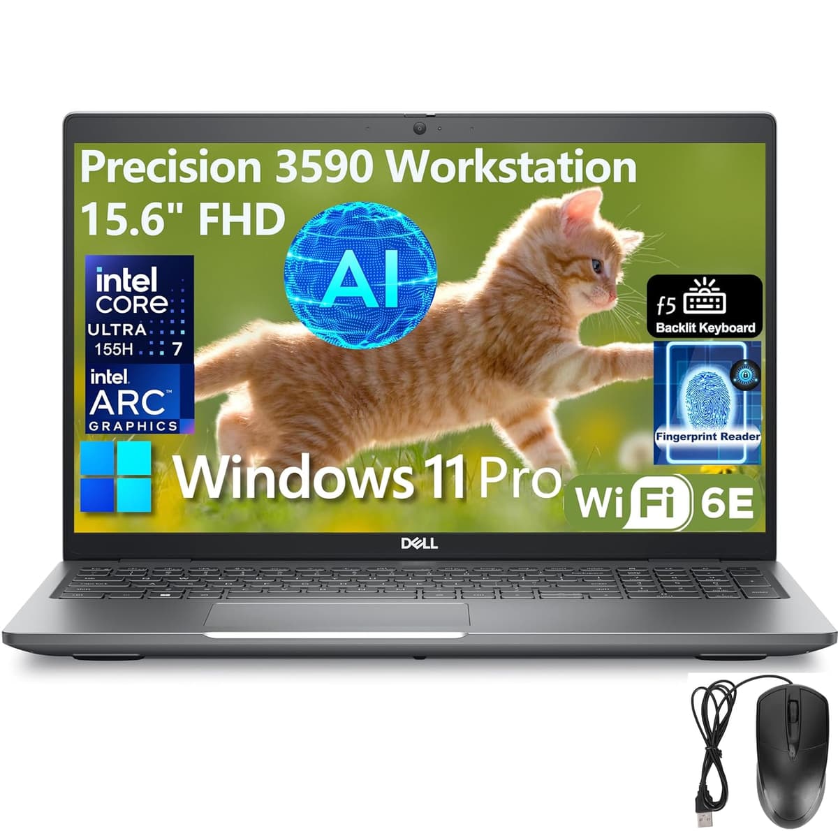 Dell Precision 3590 Workstation Business AI Laptop, 15.6" FHD Computer, Intel 16-Core Ultra 7 155H (Beat i7-13705H), Intel Arc, 64GB DDR5 RAM, 2TB PCIe SSD, WiFi 6E, Backlit KB, FR, Windows 11 Pro