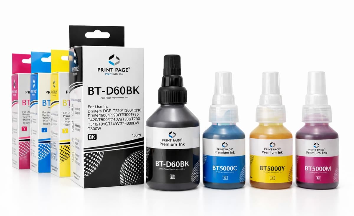 BT-D60BK & BT5000 (C/Y/M) Premium Refill Ink Compatible for Printers T220, T420, T520, T820, T920, T510, T910, T710, T4000W, T4500W (C/Y/M + 2 Black)(Black - 105ml, C/Y/M - 50ml Each)