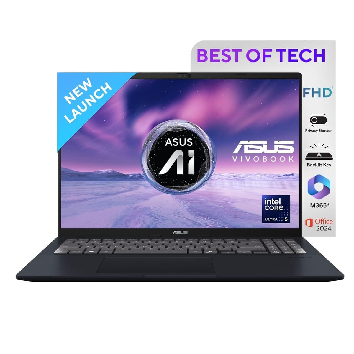 ASUS Vivobook 16,Smartchoice, Intel Core Ultra 5 (Series 2),16GB RAM,512GB SSD,FHD+,16",60Hz,Backlit Keyboard,Windows 11,M365 Basic (1Y), Office Home 2024,Blue,1.88 kg X1607CA-MB139WS, Thin & Light