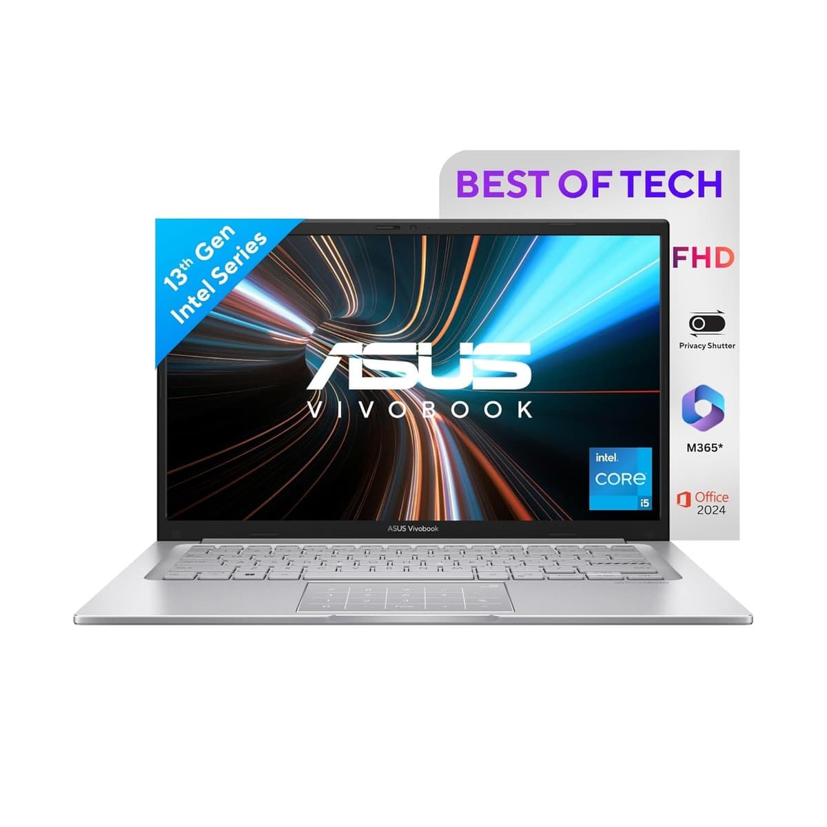 ASUS Vivobook 14, 14" FHD (1920 x 1080), Intel Core i5-1334U Processor, (8GB RAM/512GB SSD/Intel UHD/Win 11/M365 Basic (1Year)*/Backlit Keyboard/Office Home 2024/Silver/1.40 kg), X1404VA-NK804WS