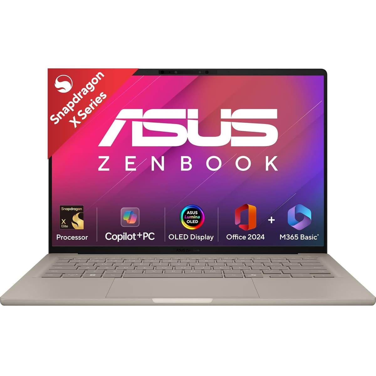 ASUS Zenbook A14 OLED (2025),Qualcomm Snapdragon X Elite,Copilot+ PC, 0.9kg Light-Weight,14"(35.6 cm),32hrs Battery*, 16GB,512GB,Windows 11,MSO 2024,M365 Basic-1yr,AI PC,Metal Body,UX3407RA-QD054WS