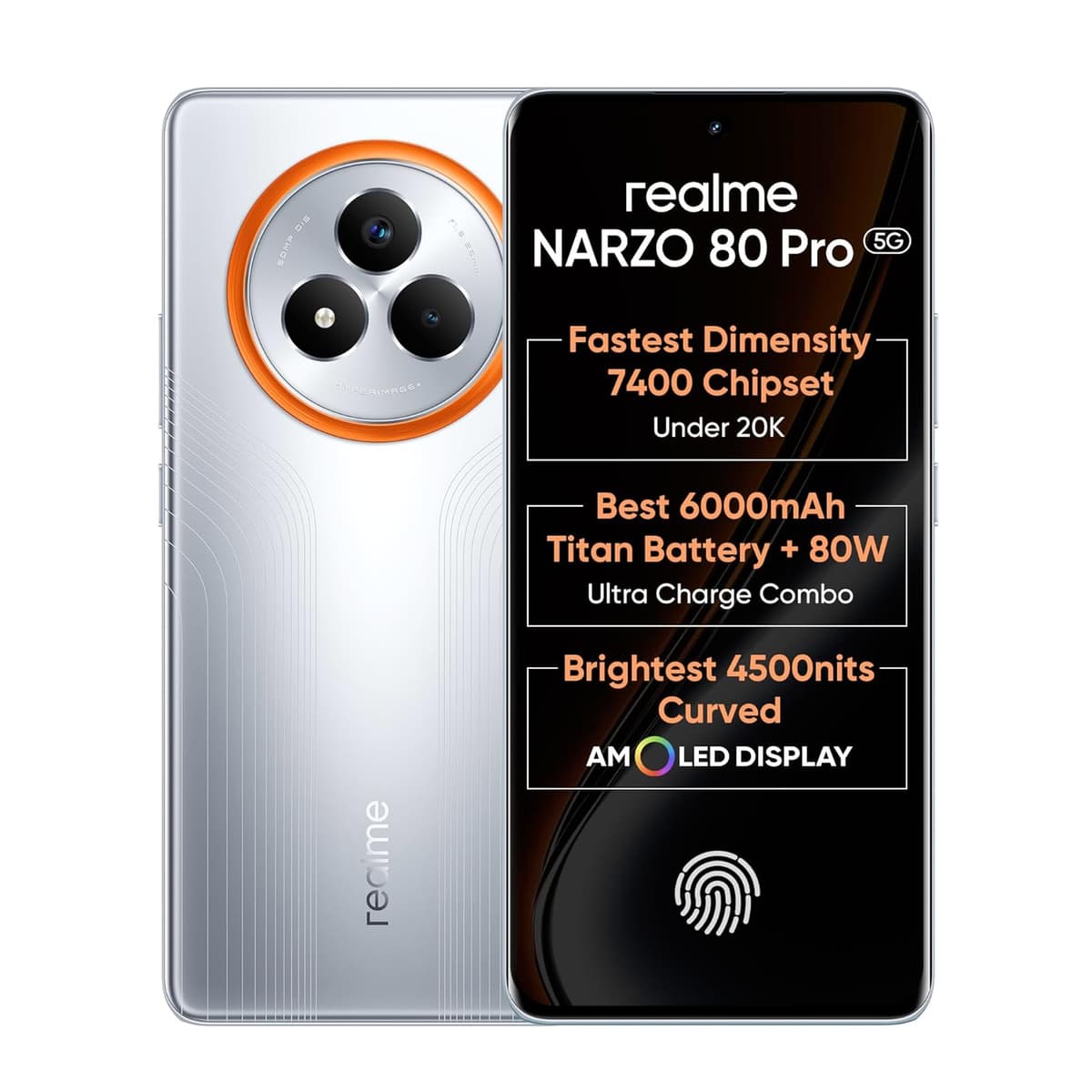 realme NARZO 80 Pro 5G (Speed Silver,8GB+128GB) | Segment's 1st MediaTek Dimensity 7400 Chipset | 6000mAh Titan Battery + 80W Ultra Charge | 4500nits HyperGlow Esports Display | IP69 Waterproof