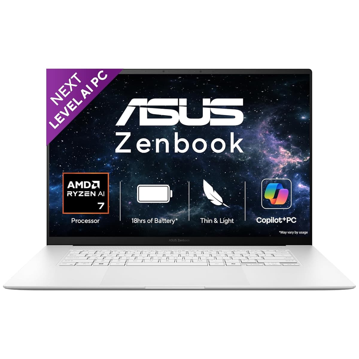 ASUS Zenbook S16, AMD Ryzen AI 7 Octa Core 350, 24GB,1TB,16" Touch Screen, 3K OLED, Windows 11,M365 Basic(1Yr)*,Office24,Scandinavian White,1.5 Kg,UM5606KA-RJ108WS,Next-Gen AI Laptop,Copilot+
