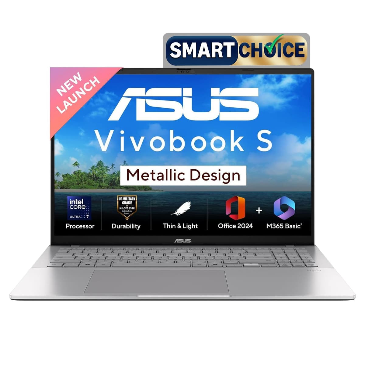 ASUS Vivobook S16,Smartchoice,Intel Core Ultra 7 255H, 16GB RAM, 512GB SSD, FHD+ 16",Win 11, Office 24, Cool Silver, 1.7Kg, S3607CA-RP090WS, Intel Arc iGPU, M365 Basic (1Year)*, Metallic Design Laptop