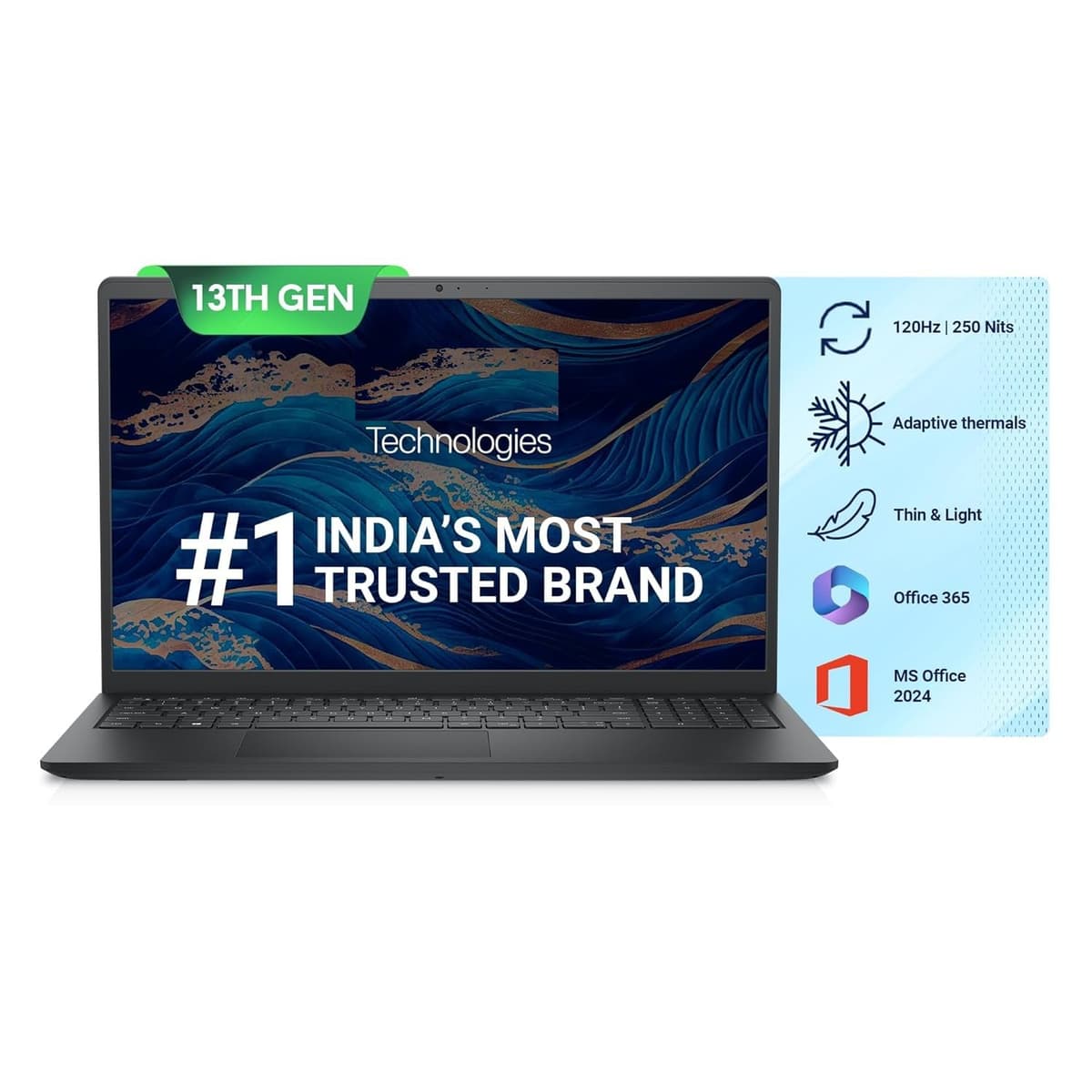 D E L L Inspiron 3530 Thin & Light Laptop, 13th Gen Core i5-1334U Processor, 8GB, 512GB SSD, 15.6" (39.62cm) FHD Display, Standard Keyboard, Win 11+MSO'24 & 15 Month McAfee, Carbon Black, 1.62kg