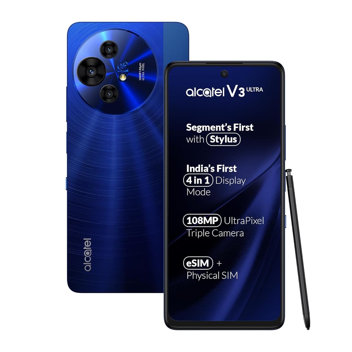 Alcatel V3 Ultra 5G (Hyper Blue, 8GB+128GB) | India’s 1st Patented NXTPAPER Superior Display |Segment's 1st Smartphone with Stylus | 108MP Ultra Pixel Camera | eSIM, NFC | with Charger