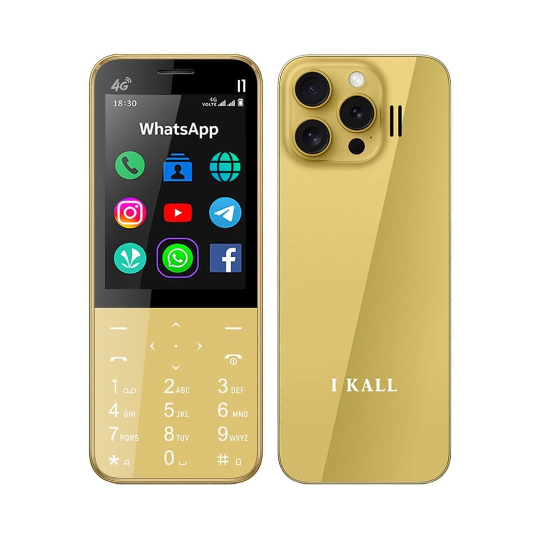 IKALL I1 4G Touch & Type Android Keypad Mobile | WiFi & 4G Sim Support | 2.8 Inch Display, 2GB Ram 16GB Storage | Supporting Wtsp, FB, Utube and Insta (Gold) - image 1