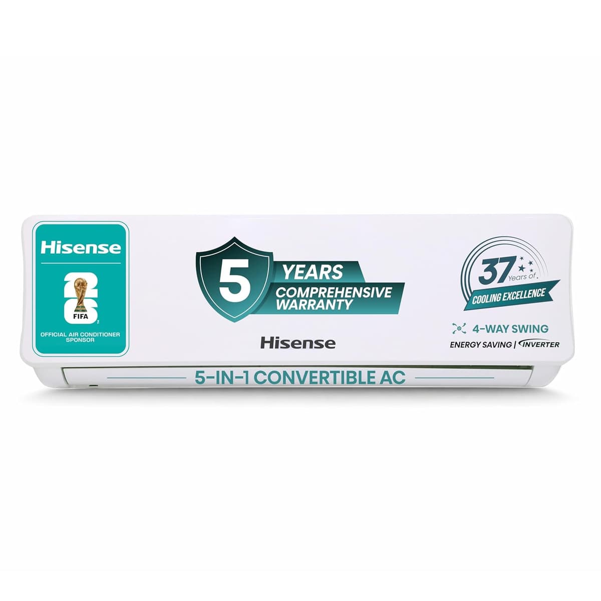 Hisense 1.5 Ton 3 star Inverter Split AC(Copper, 5-in-1 Convertible with Intelligent 4 modes, PM 2.5 filter, Anti corrosion, AS-18TR4R3E2, White ）