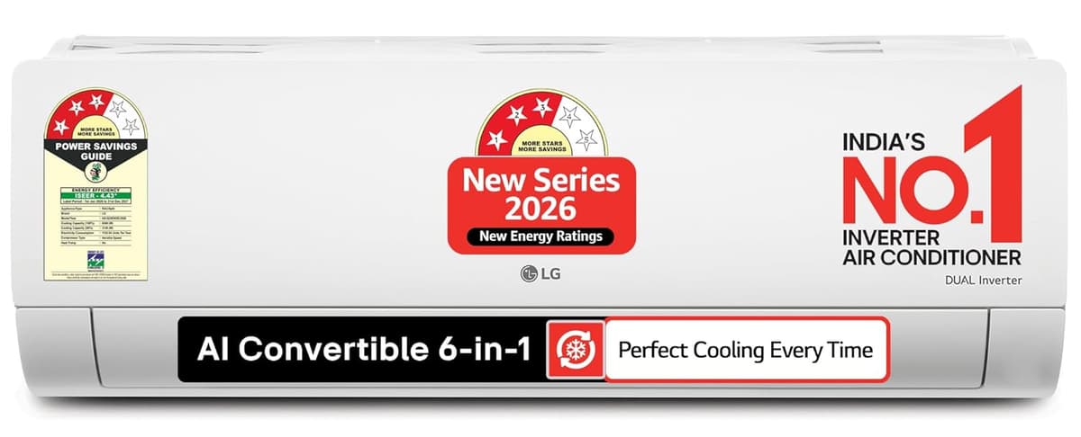 LG 2Ton 3Star,New star rated, DUAL Inverter Split AC (Copper, AI Convertible 6in1, Diet Mode+,Faster Cooling & Energy Saving, 4 Way Swing, HDFilter with Anti-Virus Protection,AS-Q24ENXE,White)