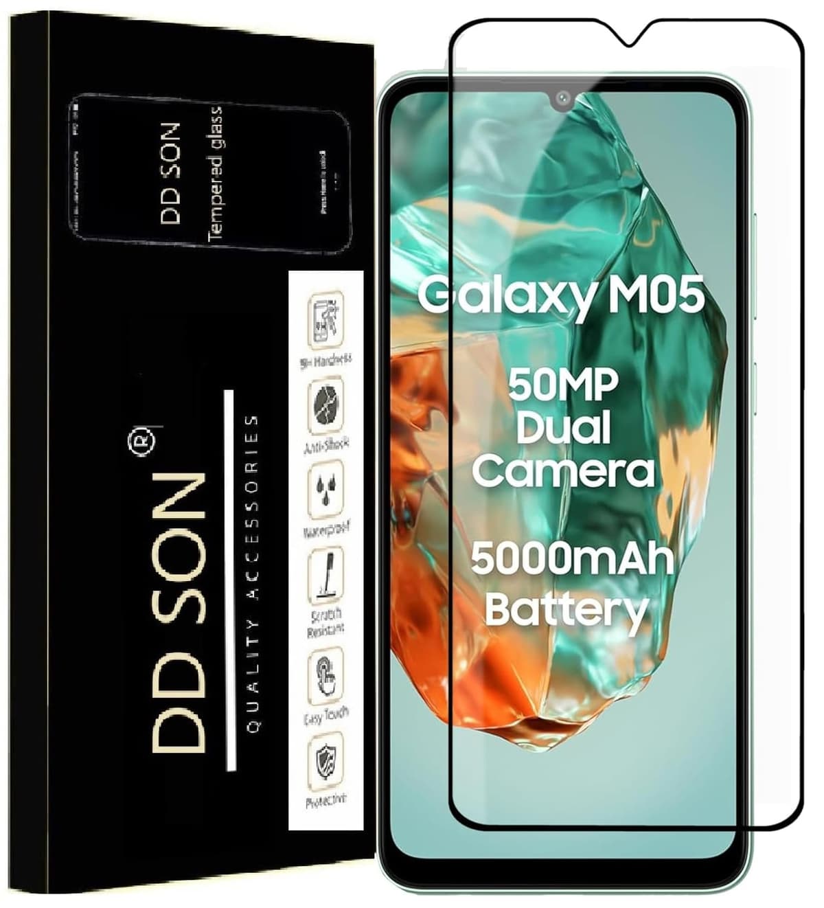 DD SON Premium HD+ Tempered Glass Screen Protector Guard Compatible For Samsung Galaxy M05 / A05 / F05 / M06 5G / F06 5G / A06 5G (6.7 Inch, Pack of 1) | Edge to Edge Coverage With Easy to installation kit for Smartphone