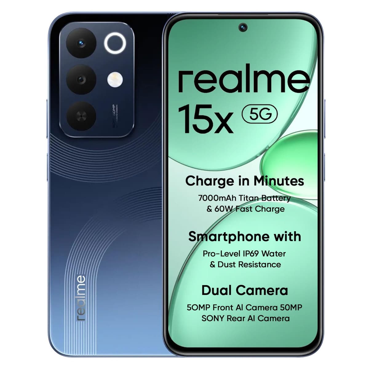 realme 15X 5G Smartphone 6+128GB, 6.8-inch Screen, 144Hz Display,7000mAh Battery, 60W Fast Charging, 50+50MP AI Camera,Dimensity 6300 6nm Octa-core chipset Processor, IP69, Marine Blue