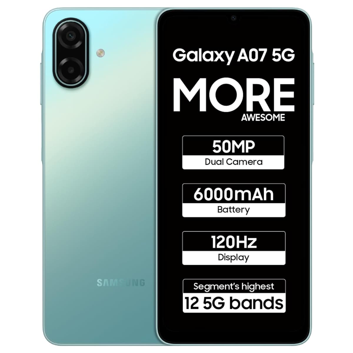 Samsung Galaxy A07 5G Smartphone (Light Green, 4GB RAM, 128GB Storage) | 120Hz Refresh Rate | Massive 6000mAh Battery | 50MP True Dual Camera | 6 Gen OS Upgrades | Knox Vault