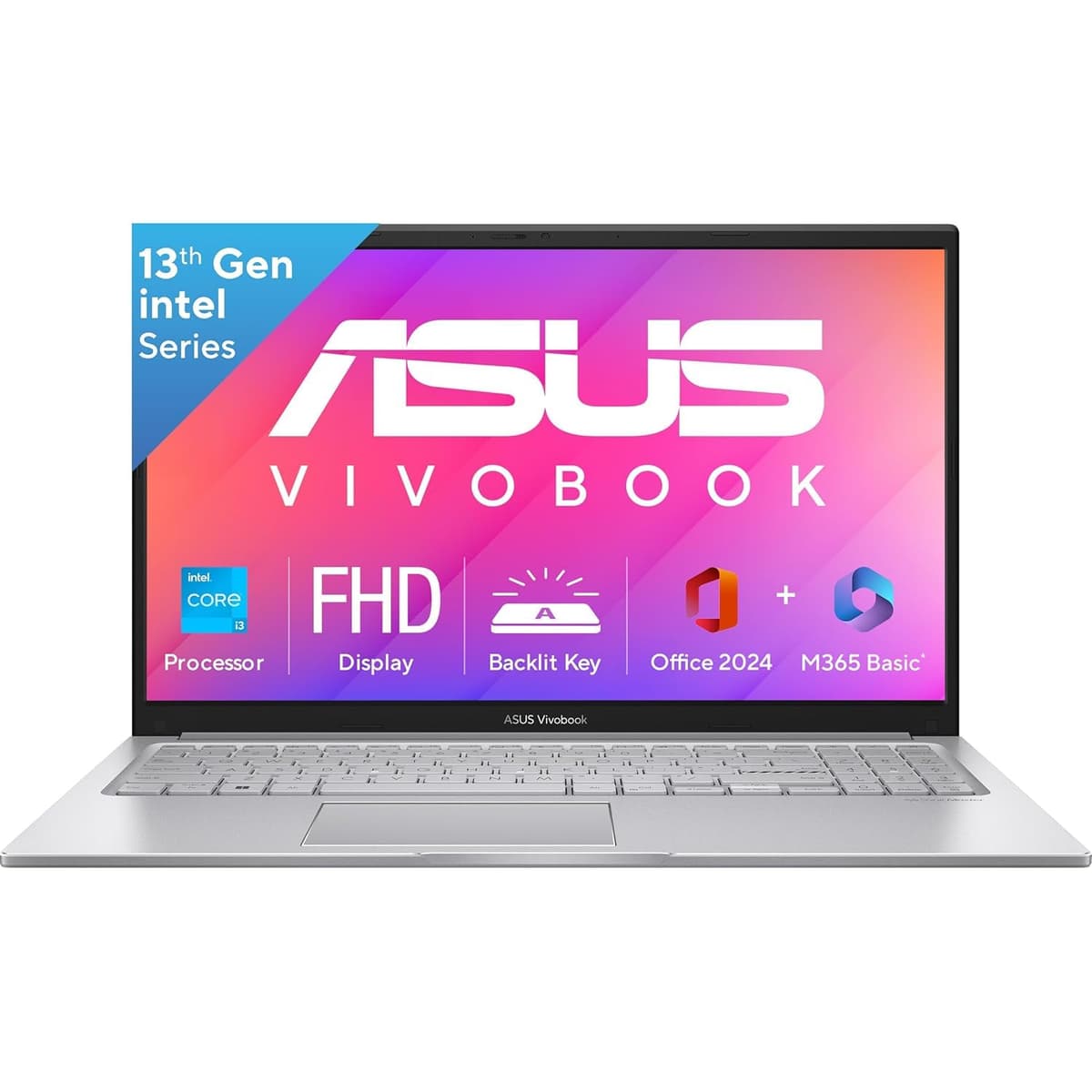 ASUS Vivobook 15 (2026),Intel Core i3-1315U, Intel iGPU, 16GB RAM, 512GB SSD, FHD, 15.6"(39.6 cm),Windows 11 Home,M365 Basic(1 Year)* Office 2024,Cool Silver,1.7 Kg,X1504VA-D5341WS,Thin & Light Laptop