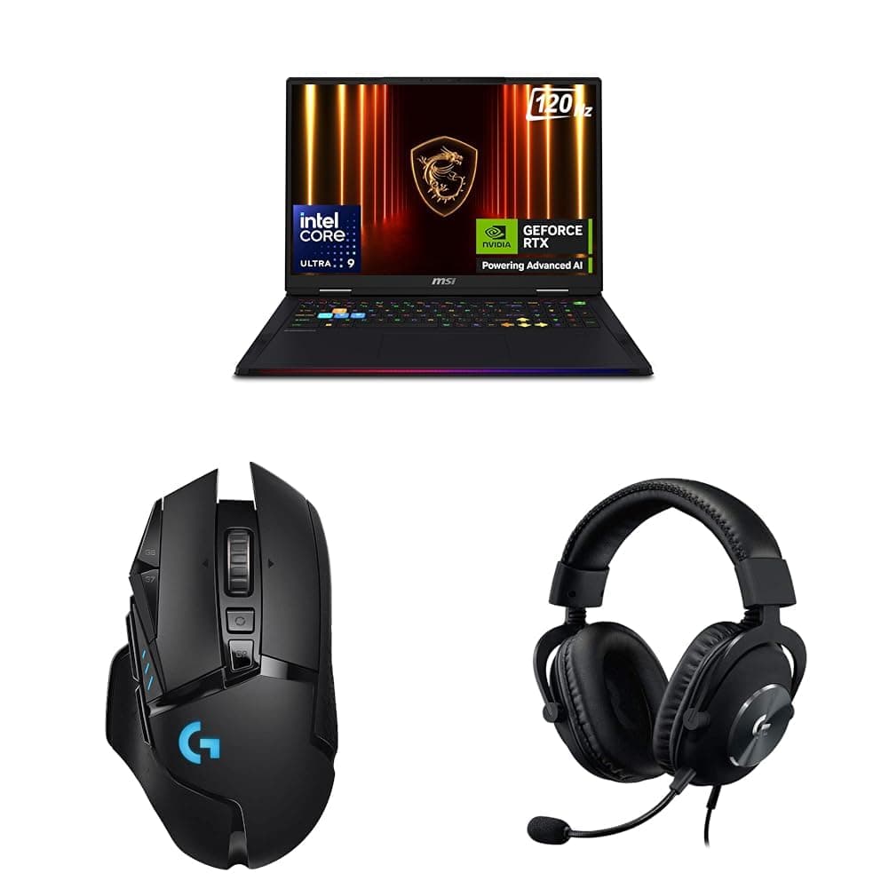 MSI Raider Gaming Laptop,Intel Core Ultra 9 285HX+24GB RTX 5090,64GB,4TB SSD with Logitech G502 LS Wireless Gaming Mouse, 25000DPI Programmable and Logitech GProX Wired Gaming Headset