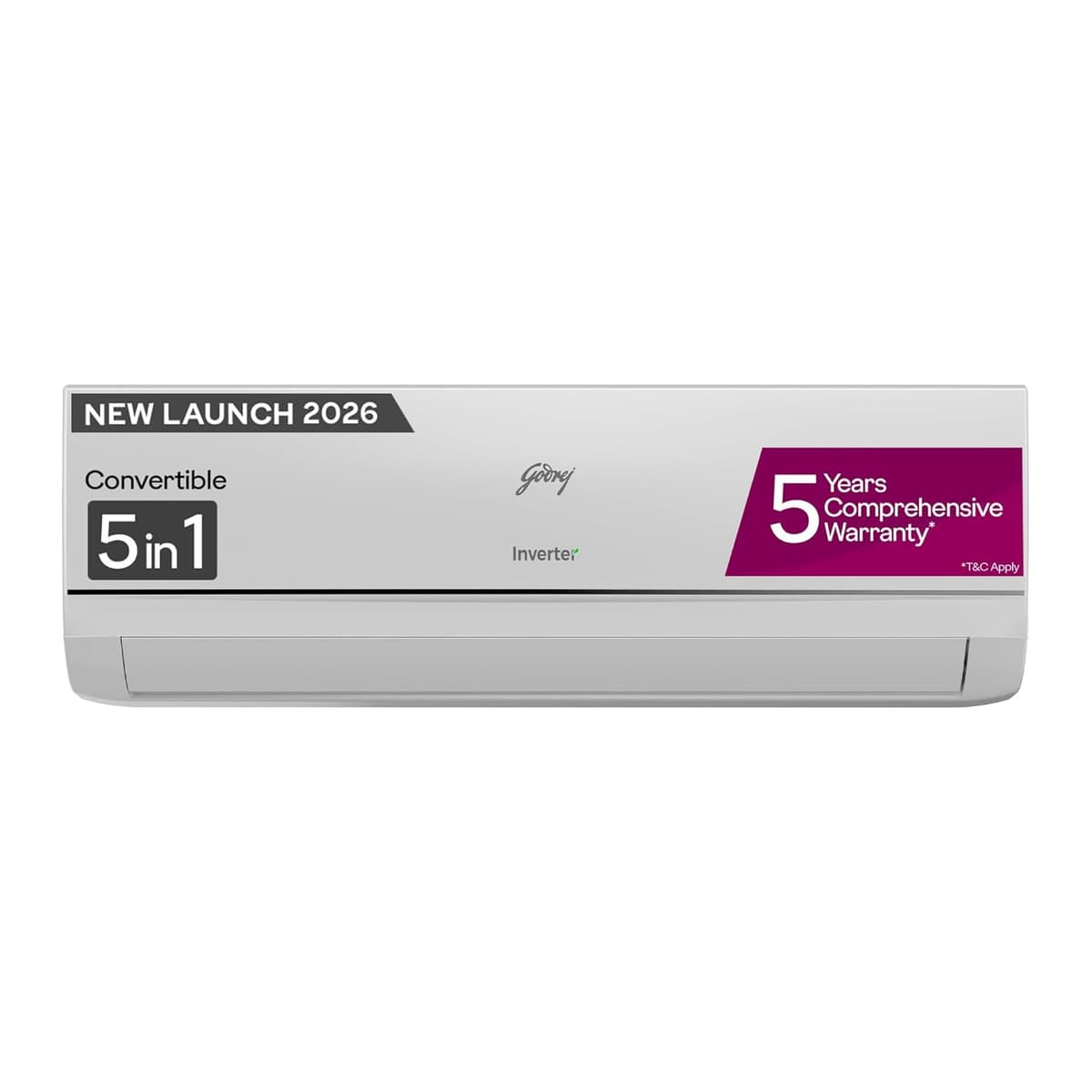 Godrej 1 Ton 3 Star Inverter Split AC with 5-In-1 Convertible Cooling, AI Powered Technology, Wi-Fi Enabled, Heavy Duty Cooling at 52°C & 5 Years Warranty (AC 1T EC HIC 12Y3TH CA, White)