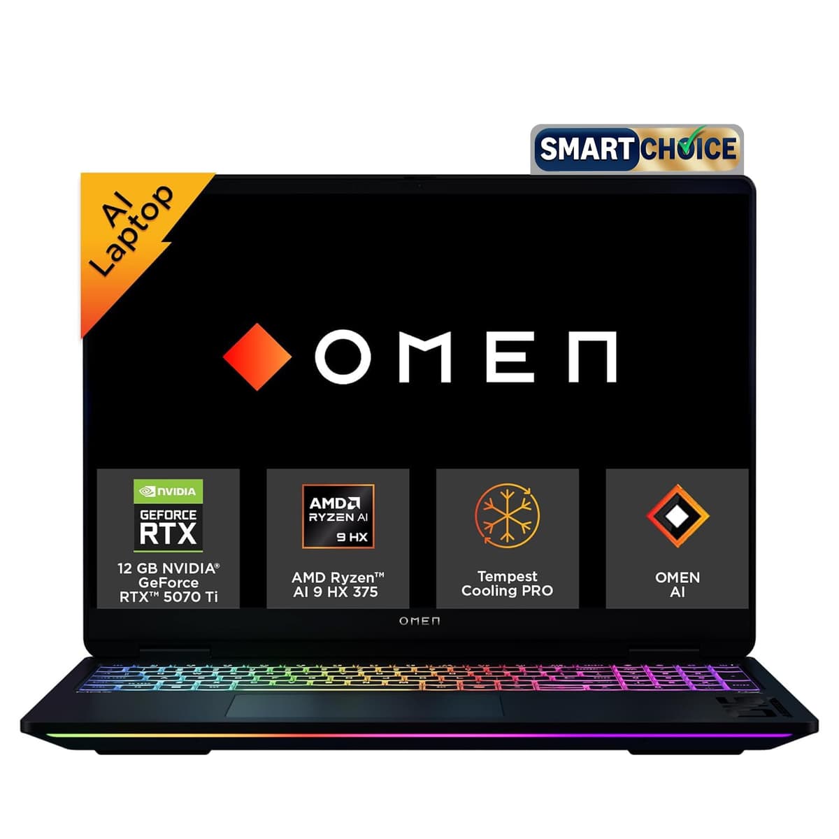 HP Smartchoice Omen 16 Max, AMD Ryzen AI 9 HX 375, 12GB RTX 5070 Ti, 32GB DDR5, 1TB SSD, 2K,165Hz, 400 nits,3ms, IPS, 16''/40.6cm, Win11,Office24, Shadow Black, 2.71kg, ak0070ax, RGB Gaming Laptop