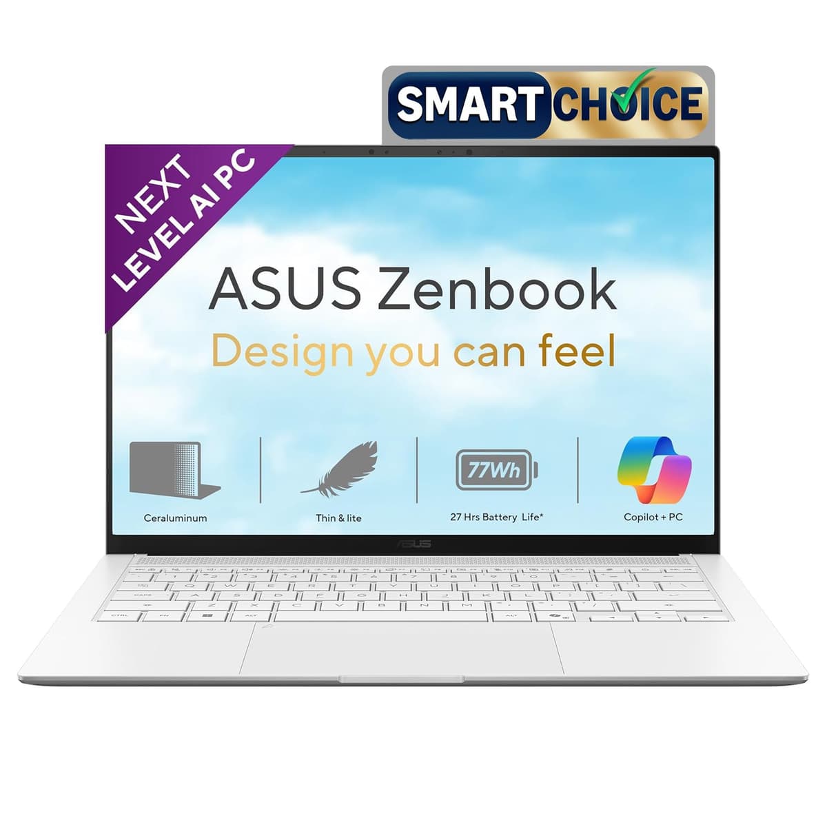 ASUS Zenbook S14 (2026),Smartchoice,Intel Core Ultra 9 (Series 3),Intel iGPU,32GB /1TB SSD,3K OLED,Touchscreen,14"(35.5 cm),Win 11,M365 Basic(1Y),Office 24, White,1.2 Kg,UX5406AA-SU189WS,Copilot+ PC