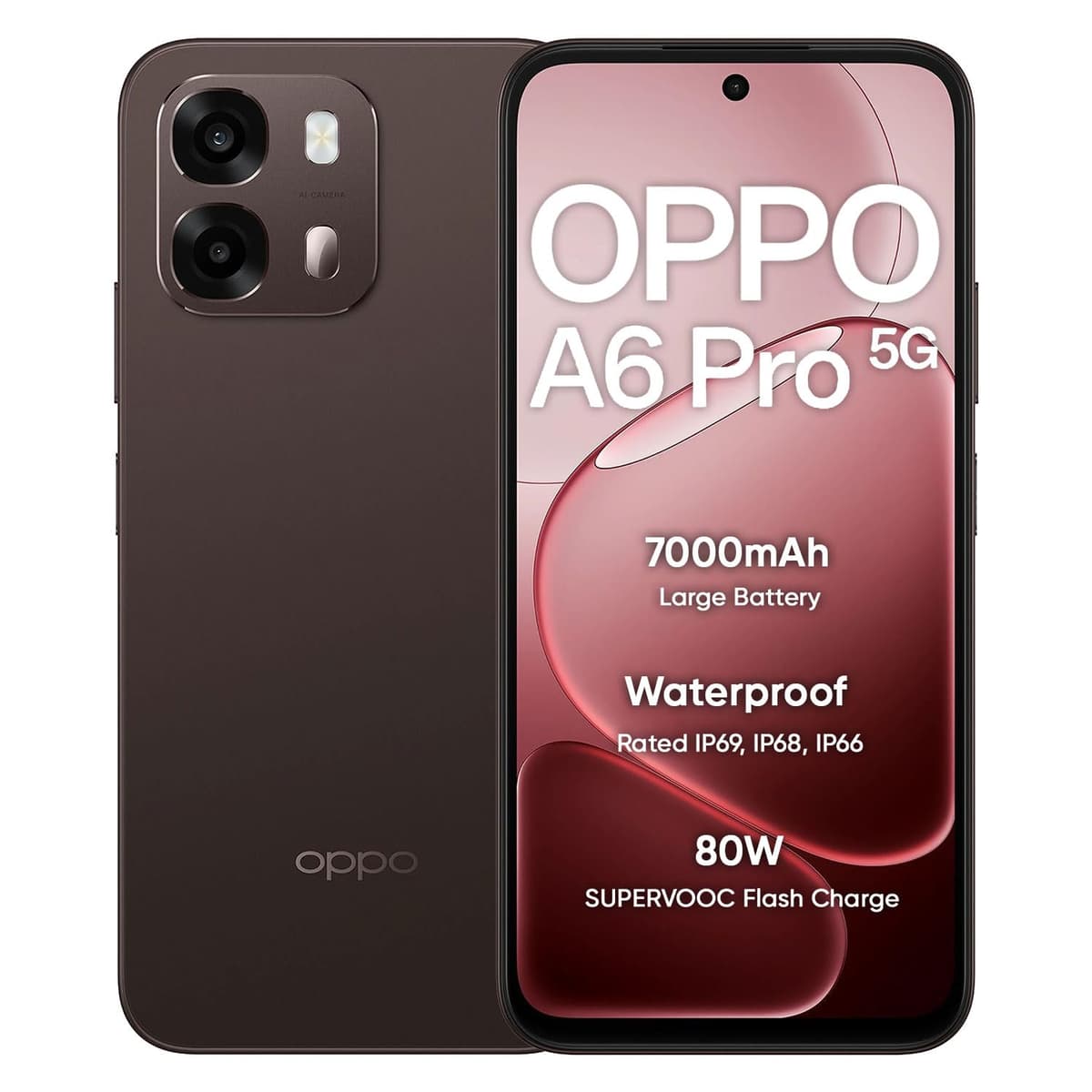 OPPO A6 Pro 5G Smartphone 8+128GB Brown, 6.75 -inch Screen, 144Hz Display, 7000mAh Battery, 80W Fast Charging,16MP Front Camera & 50MP Triple Camera, MediaTek Dimensity 6300 Mobile Platform,IP69