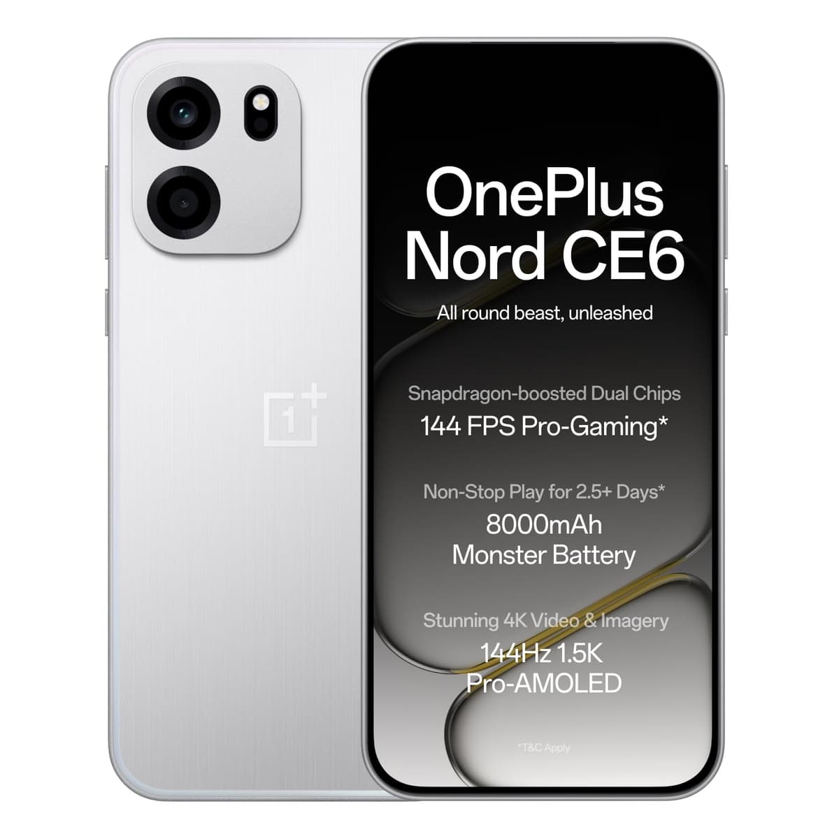 OnePlus Nord CE6 | 8GB+256GB | Lunar Pearl | Snapdragon 7s Gen 4 | Segment's Fastest Touch Response | 8000mAh Battery | 144Hz 1.5K AMOLED Display | 50MP Main + 32MP Selfie 4K Cameras | IP66,68,69,69K