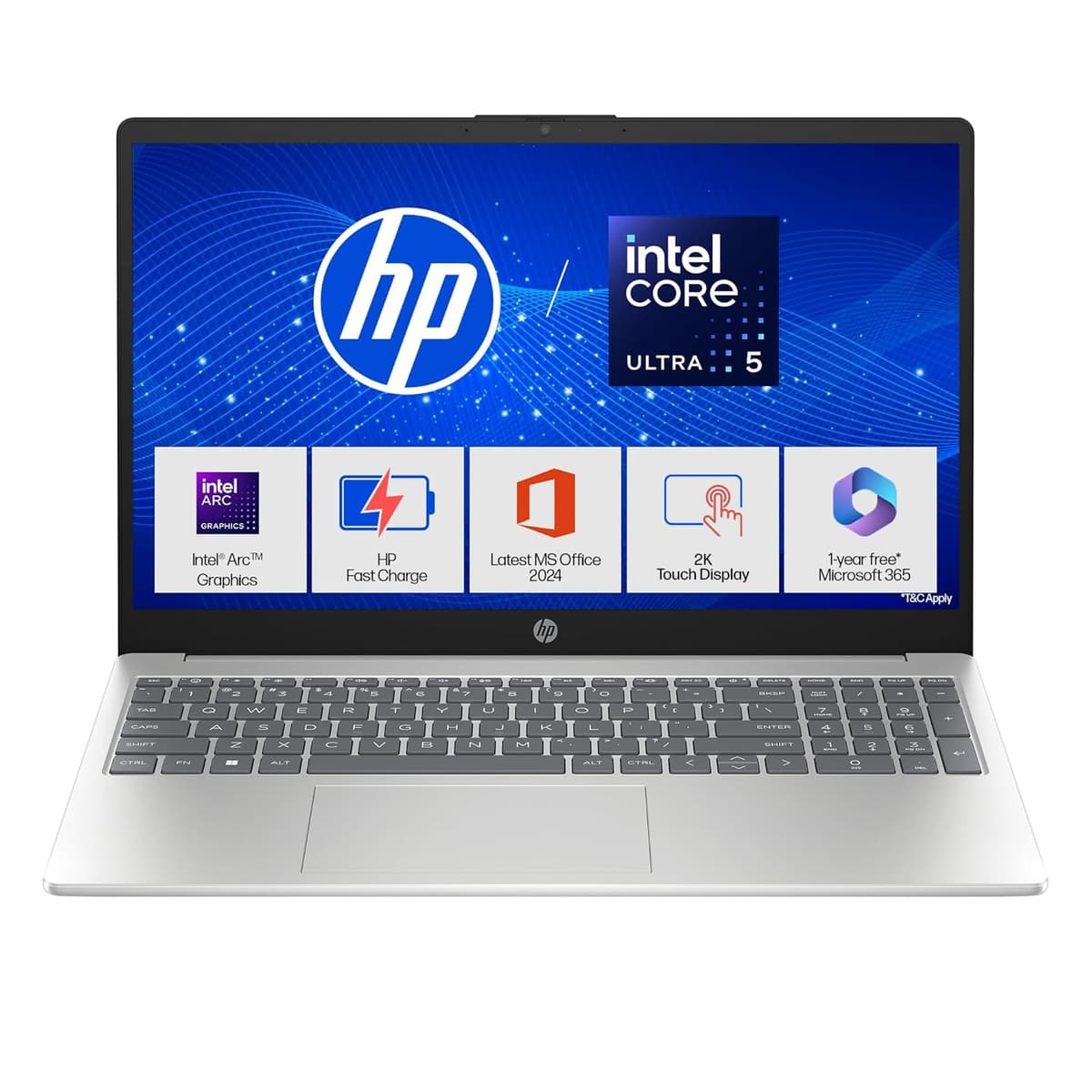 HP 15, Intel Core Ultra 5 125H (24GB DDR5, 1TB SSD) Anti-Glare, Micro-Edge, FHD, 15''/39.6cm, Win11, M365* Office24, Silver, 1.65kg, FD1458TU, FHD Camera, Backlit Laptop