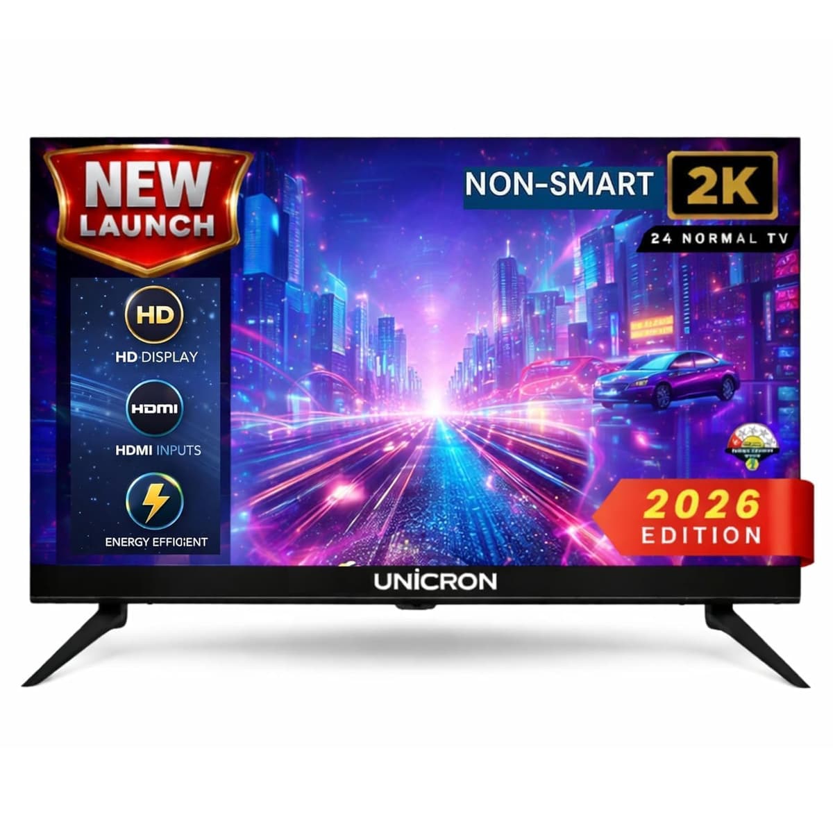 UNICRON 24 Inch HD Ready LED TV | Non-Smart TV | Crystal Clear Display | HDMI & USB Ports | Slim Design | Energy Efficient | Ideal for Home & Office Black Premium Black