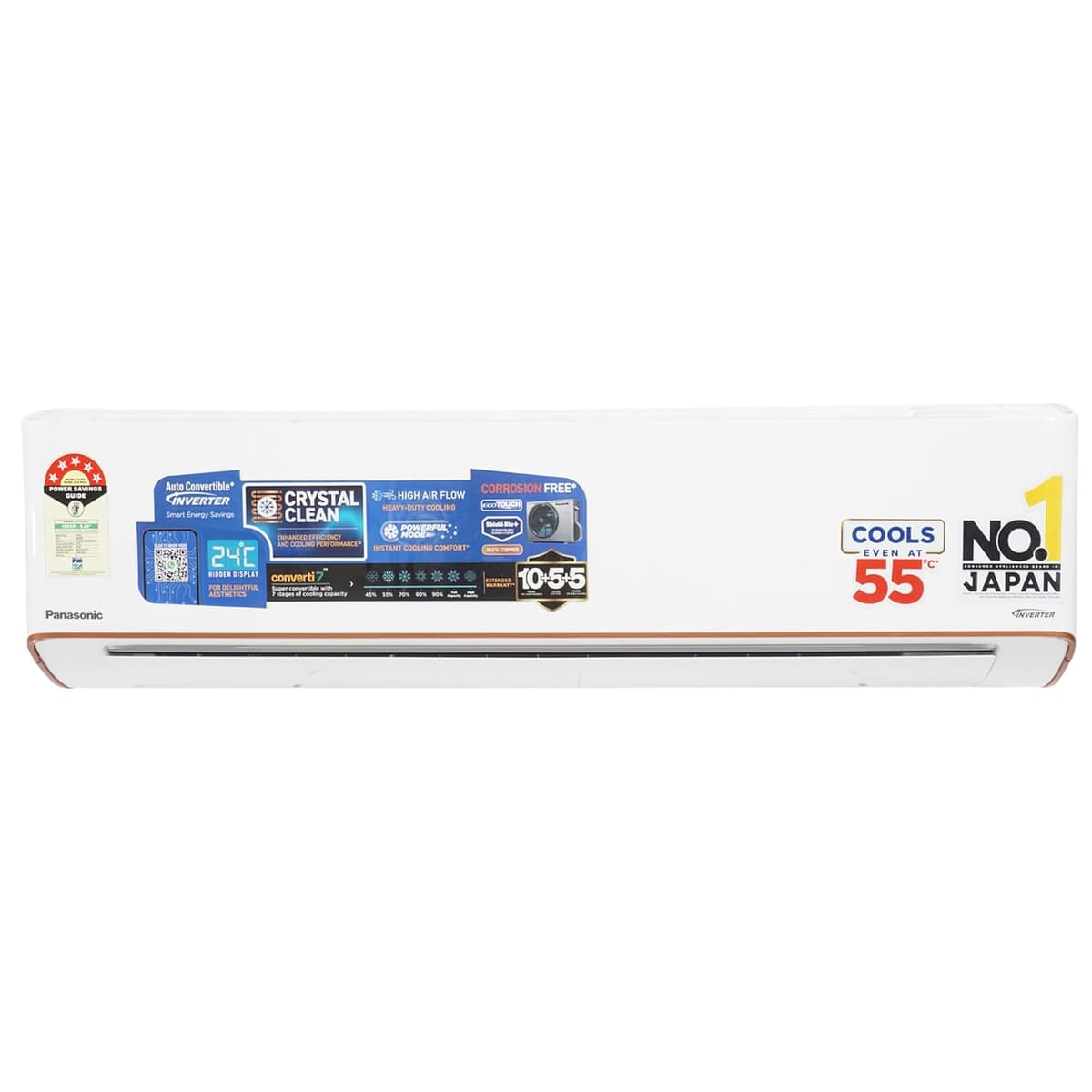 Panasonic EU 7 in 1 Convertible 2 Ton 5 Star Inverter Split AC with Anti Dust FIlter (2025 Model, Shield Blue Plus Coating,55°Tested,High CFM&Eco tough Outdoor Crystal Clean Technology CS/CU-EU24BKY5)