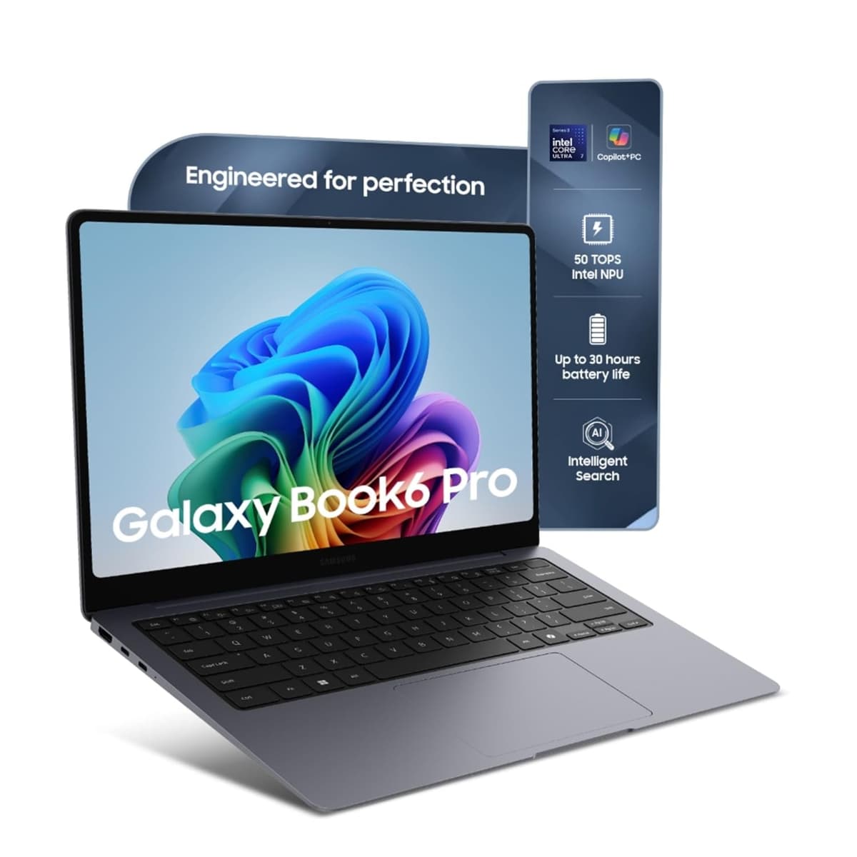 Samsung Galaxy Book6 Pro (Gray, 32GB RAM, 1TB SSD) | Intel Core Ultra 7 (Series 3) | 14" WQXGA+ Dynamic AMOLED 2X | 30Hrs Battery Life | 120 Hz Refresh Rate | Dolby Atmos Stereo Speakers | AI PC